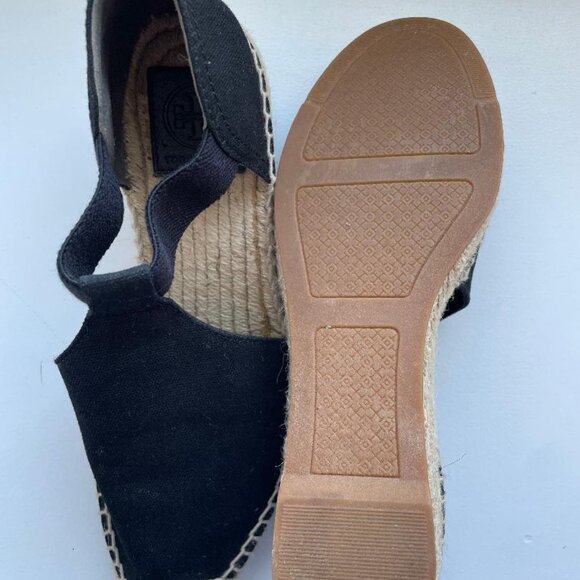 Tory Burch Black Espadrille Wedge Sandals Size 8 - Picture 3 of 6